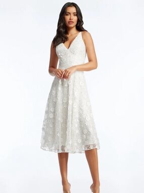Dress the Population Elisa Ivory Sequin Bridal Midi Dress